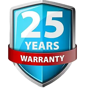 25-year solar warranty badge used by Premier Improvements Solar to highlight long-term protection on solar panel installations in Connecticut.