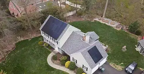 aerial view of solar panel installation on home in connecticut, installed by premier improvements solar, the best solar company near me