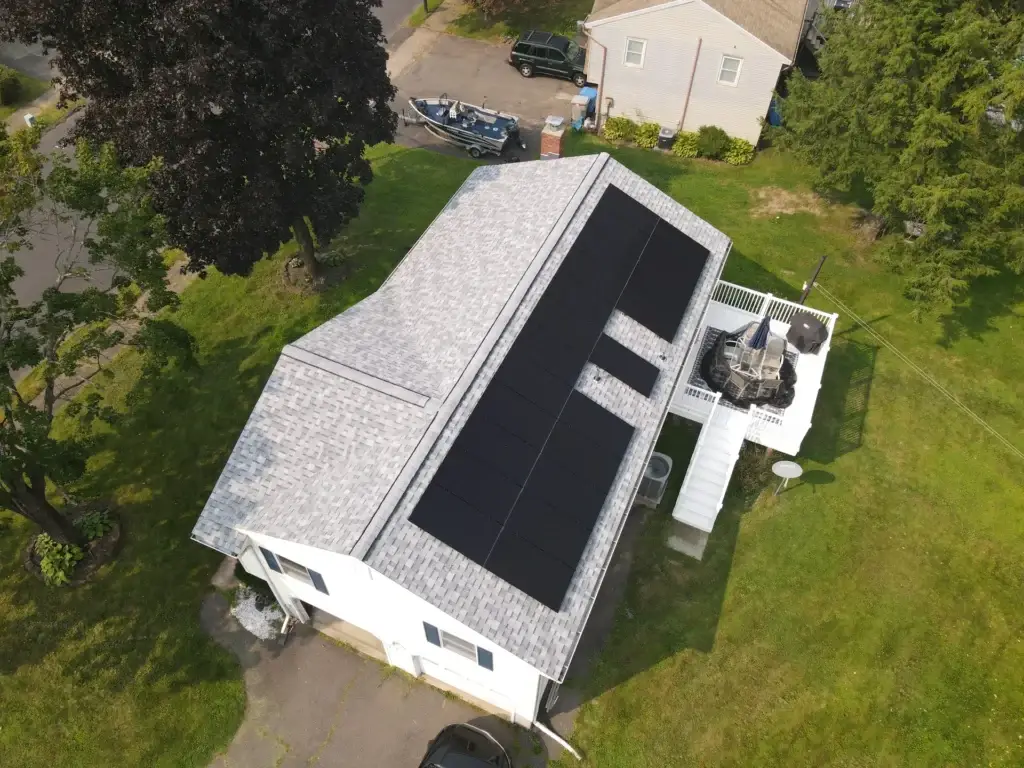 Combined roof and solar installation services in Bristol, Connecticut.