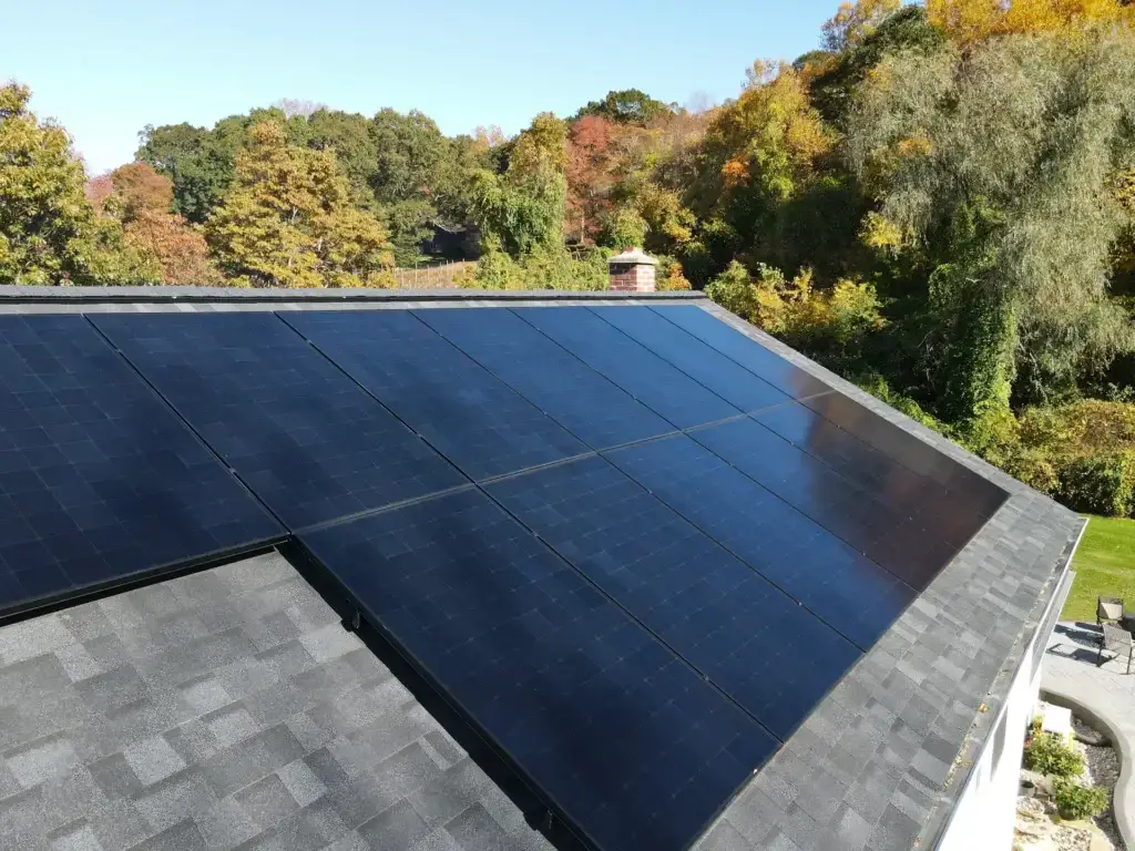 Residential roof and solar installation in Ledyard, Connecticut.