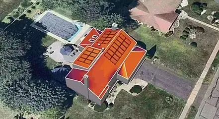 Solar shade analysis map showing ideal roof zones for solar panel installation on Connecticut home using Aurora Solar design software